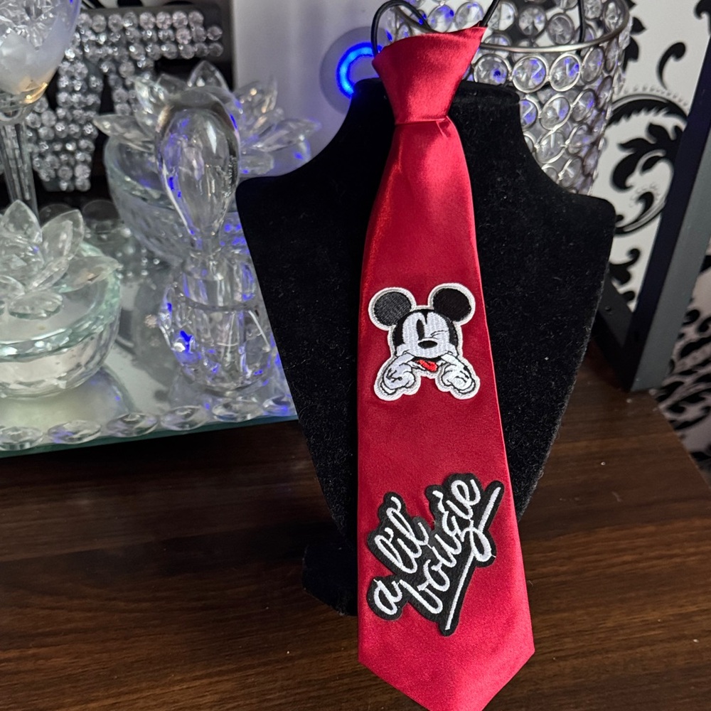 Red Mickey Mouse Kids Satin Tie - Disney-Inspired